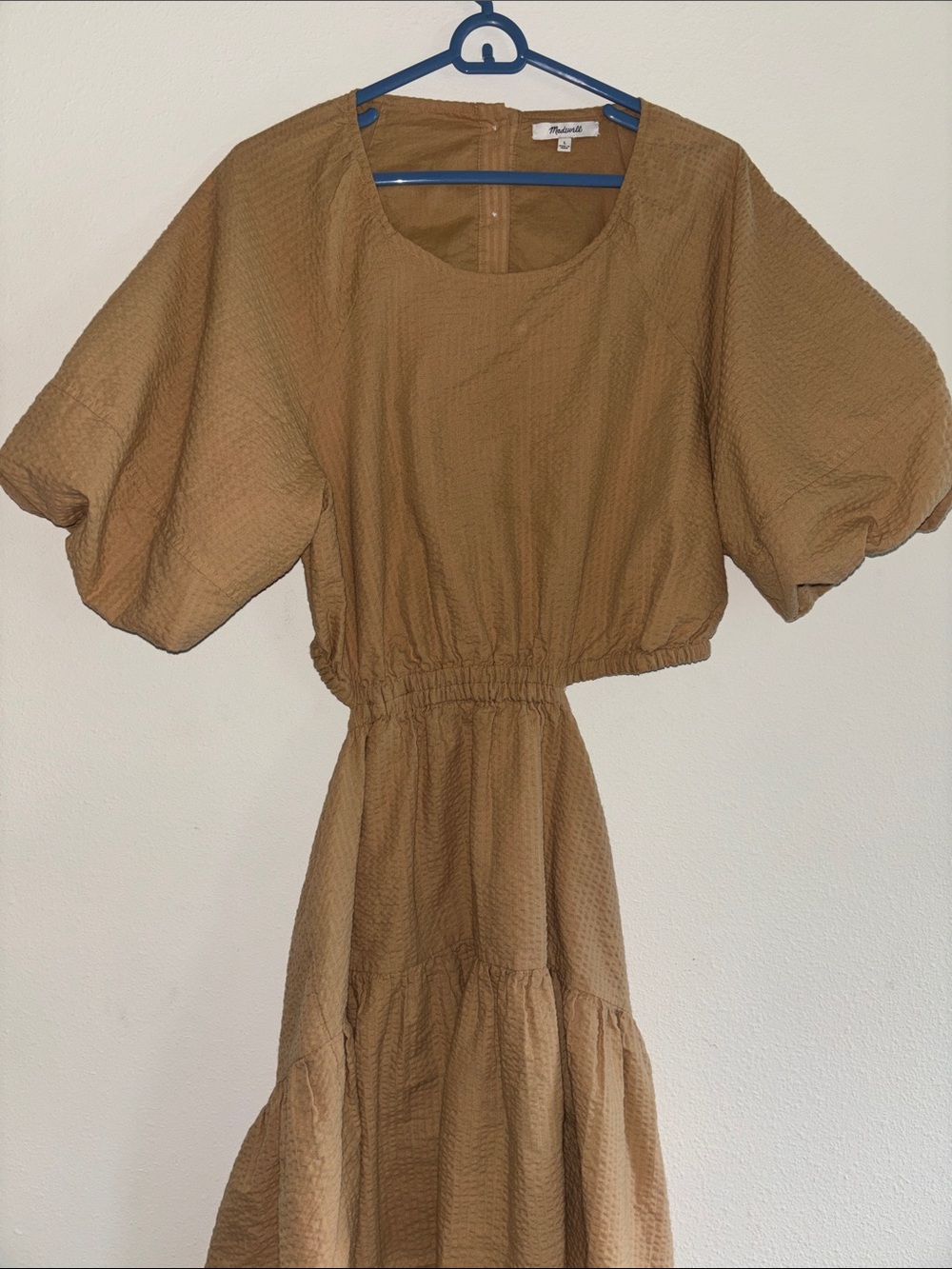 Madewell Tan Puff-Sleeve Midi Dress